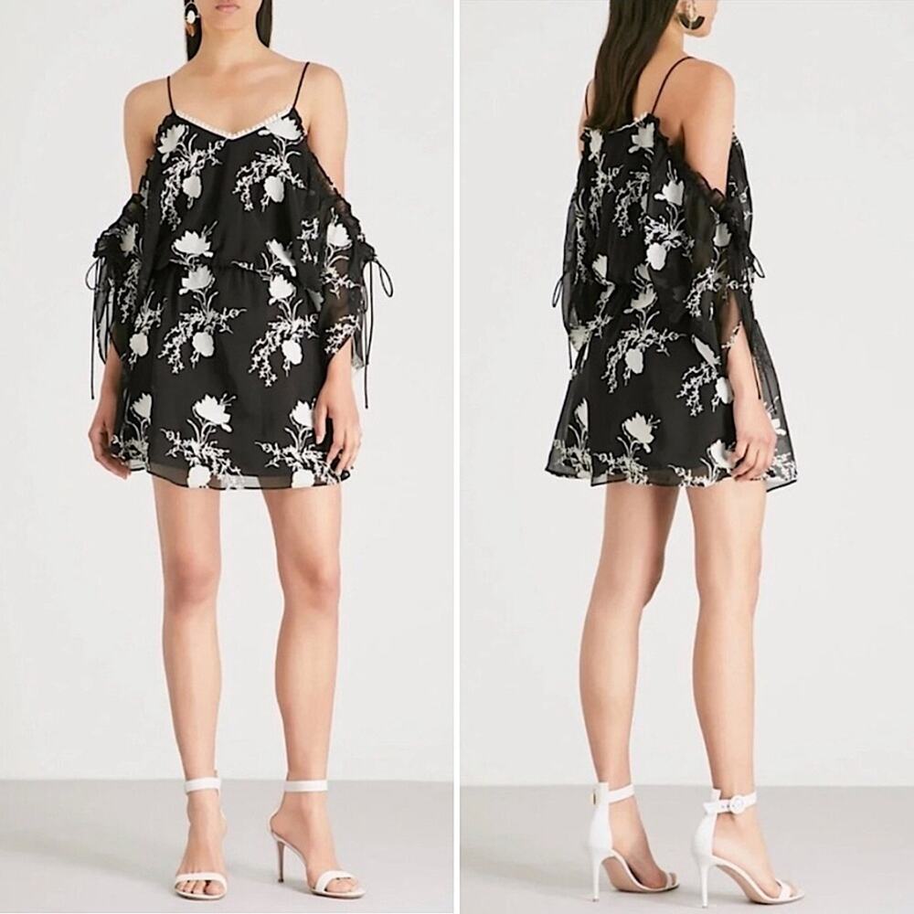 NEW Alice + Olivia Holden Floral Embroidered Cold-Shoulder Mini Dress Size Small
